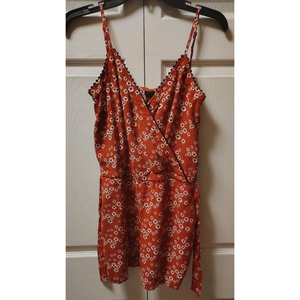 Loft Ann Taylor Small Orange Design V-Neck‎ Sleeveless Romper